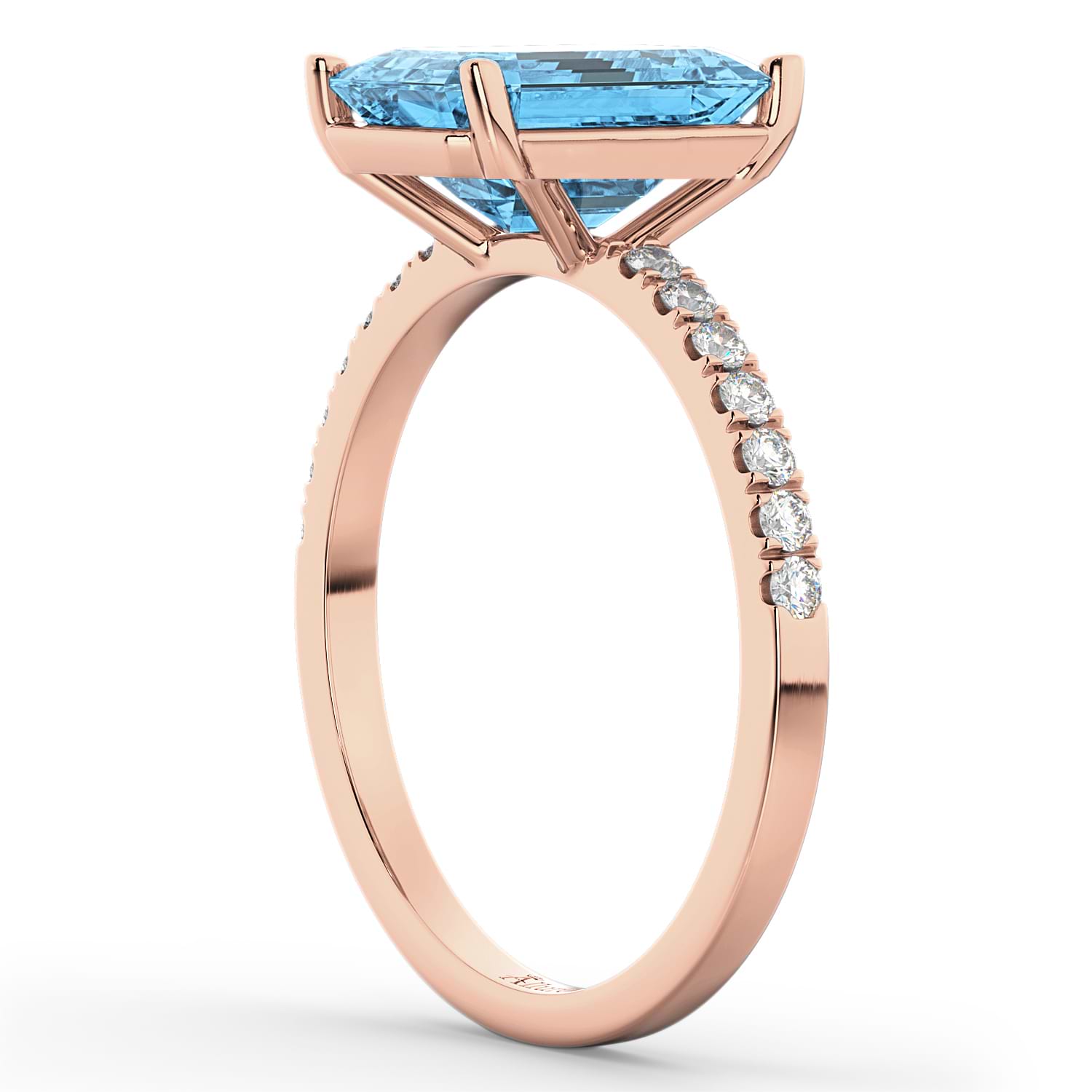 Emerald Cut Blue Topaz & Diamond Engagement Ring 14k Rose Gold (2.96ct)