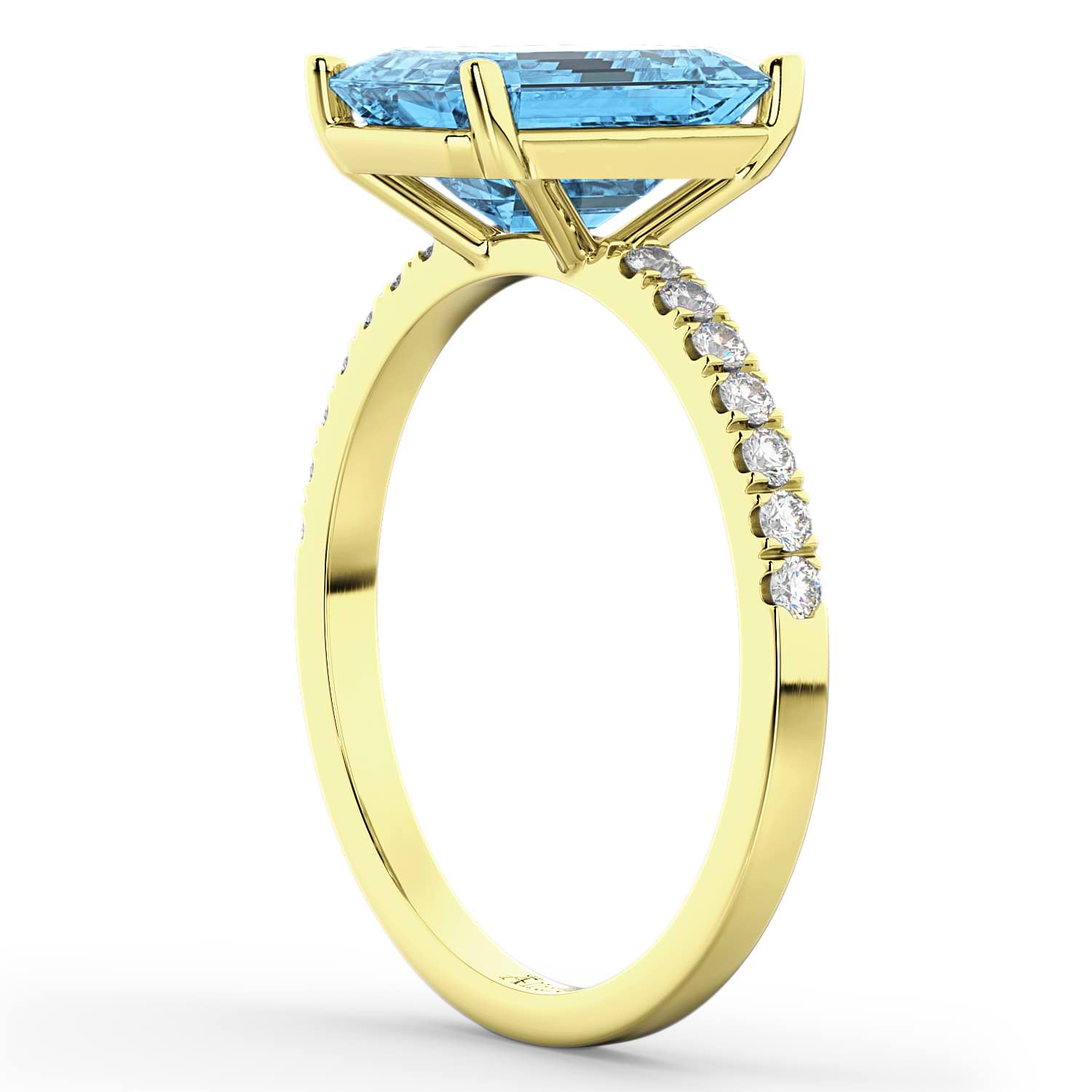 Emerald Cut Blue Topaz & Diamond Engagement Ring 18k Yellow Gold (2.96ct)