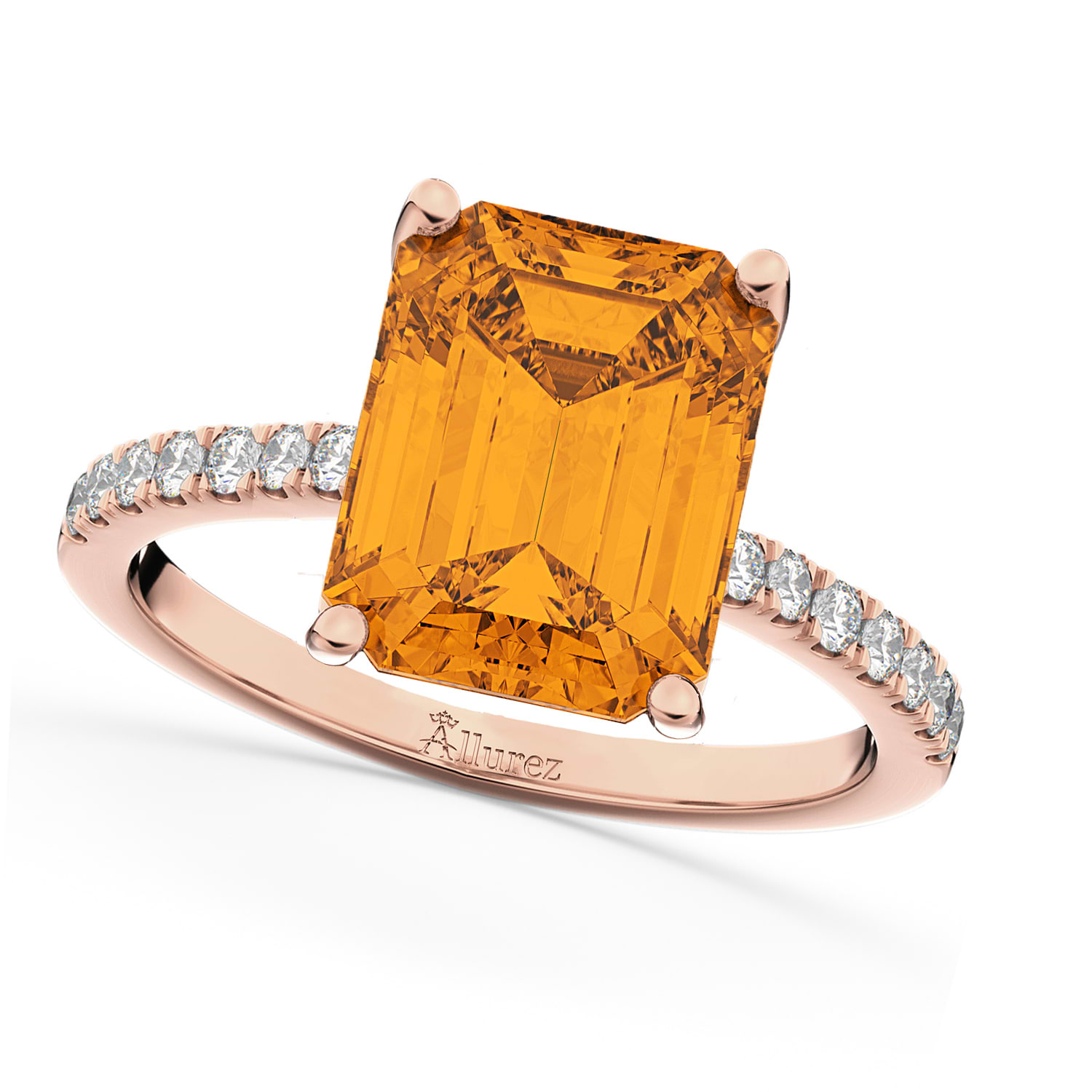 Emerald-Cut Citrine & Diamond Engagement Ring 14k Rose Gold (2.96ct)