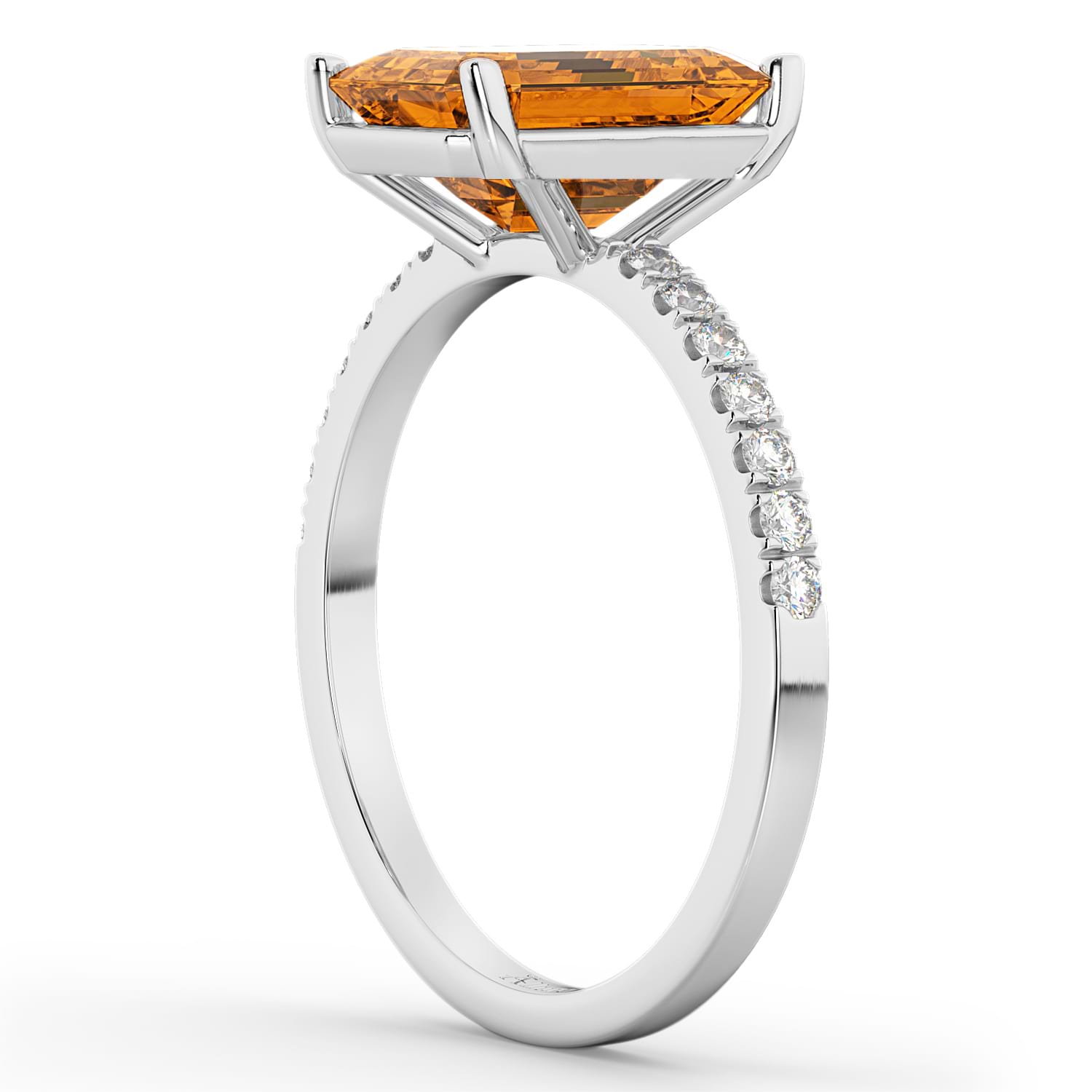 Emerald-Cut Citrine & Diamond Engagement Ring 18k White Gold (2.96ct)