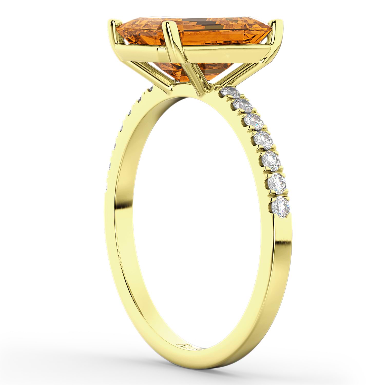 Emerald-Cut Citrine Diamond Engagement Ring 18k Yellow Gold (2.96ct)