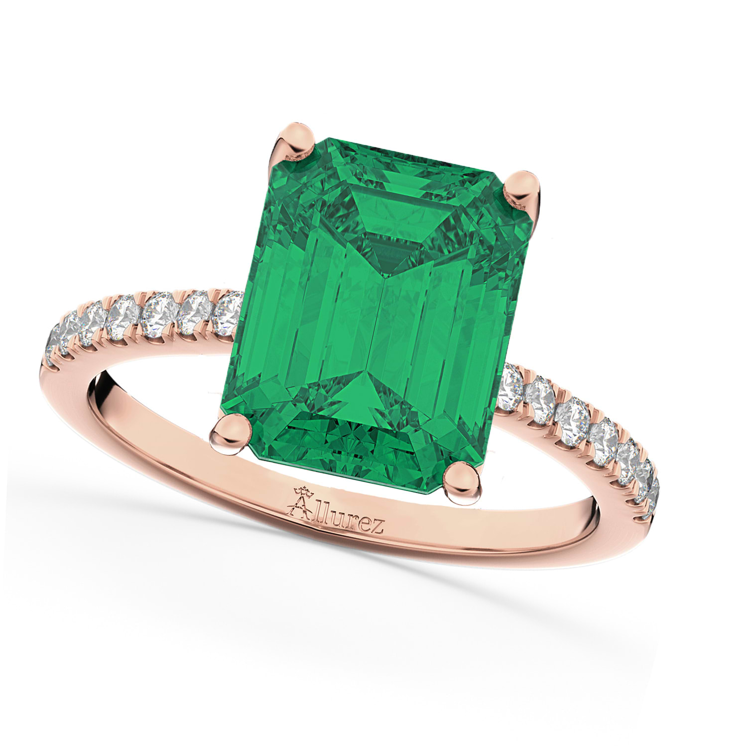 Emerald Cut Emerald & Diamond Engagement Ring 14k Rose Gold (2.96ct)
