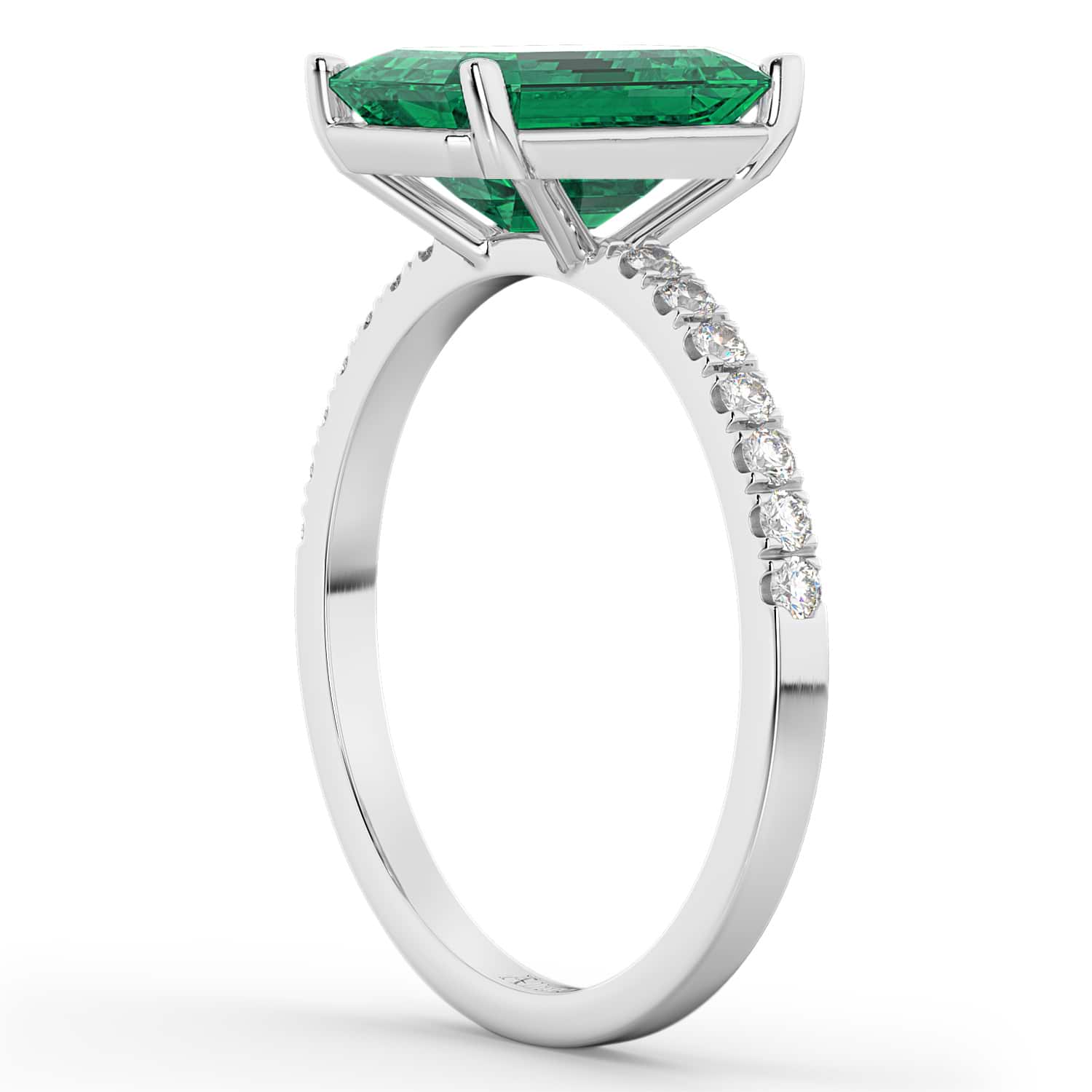 Emerald-Cut Emerald & Diamond Engagement Ring 14k White Gold (2.96ct)