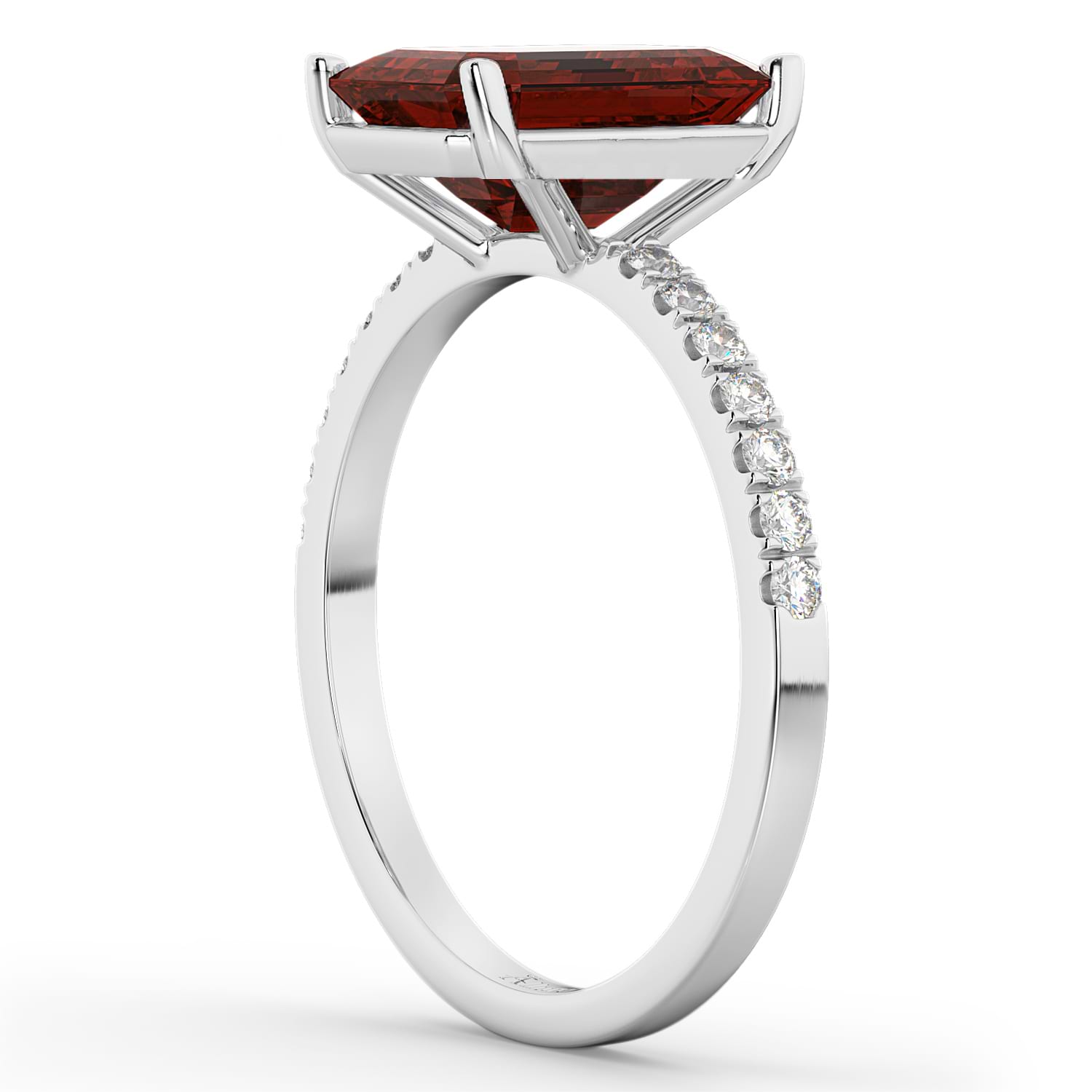Emerald-Cut Garnet & Diamond Engagement Ring 14k White Gold (2.96ct)