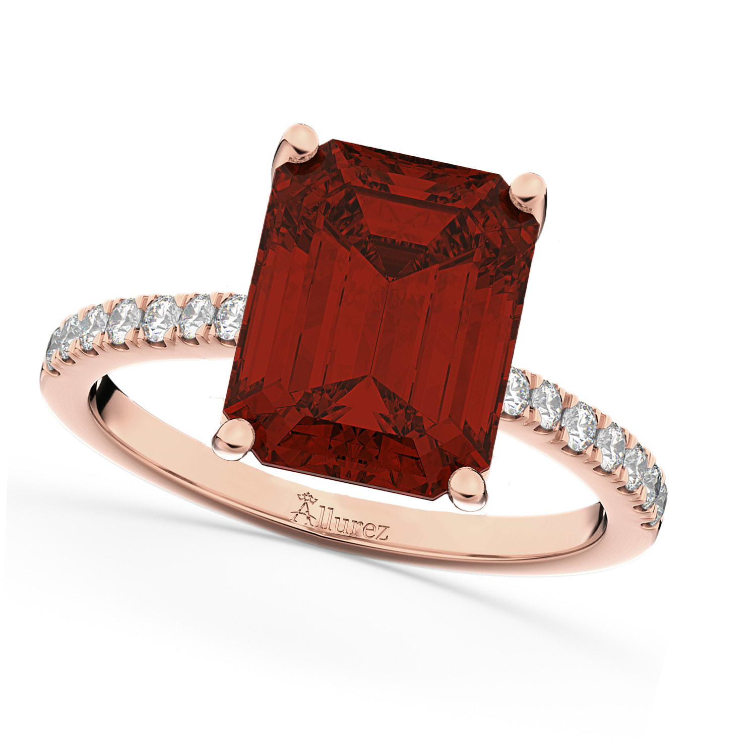 Emerald-Cut Garnet Diamond Engagement Ring 18k Rose Gold (2.96ct)