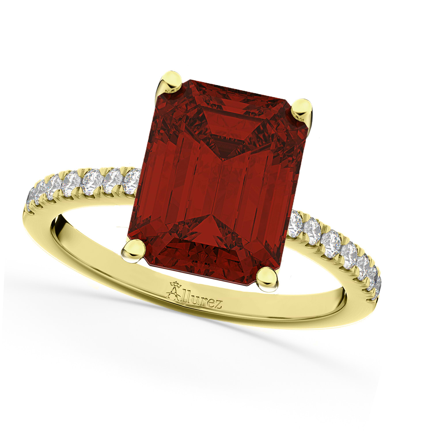 Emerald-Cut Garnet Diamond Engagement Ring 18k Yellow Gold (2.96ct)