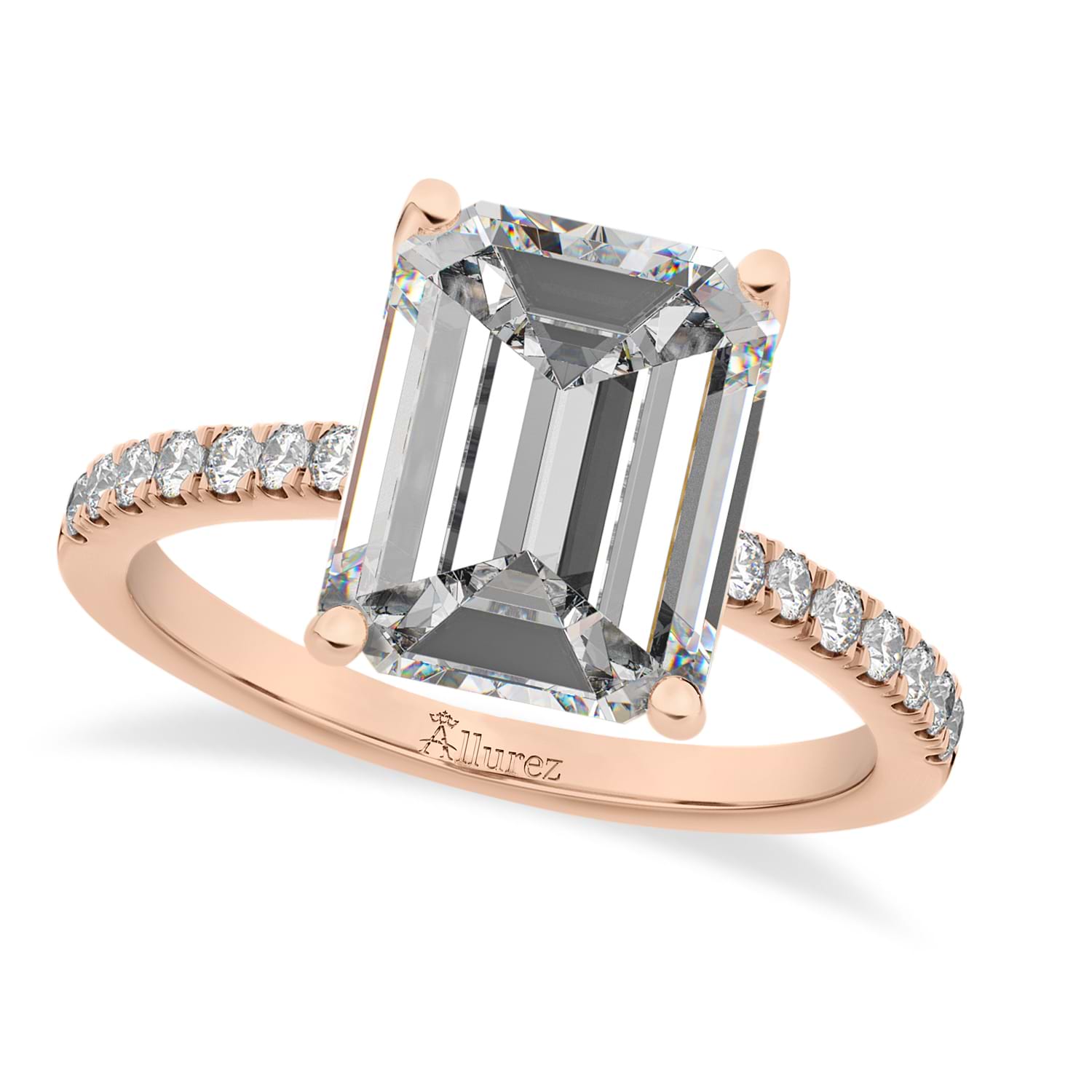 Emerald Cut Moissanite & Diamond Engagement Ring 14k Rose Gold (2.96ct)