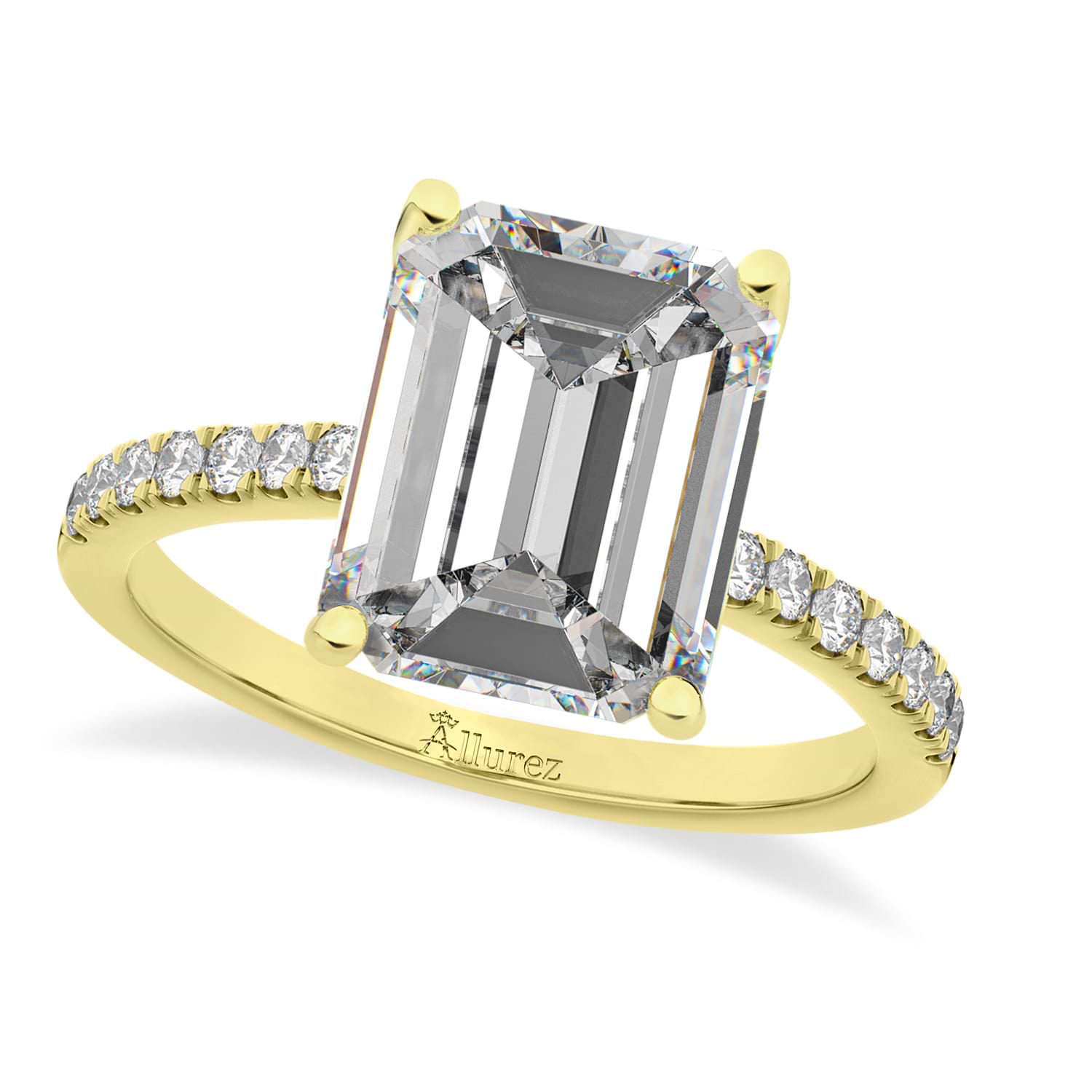 Emerald Cut Moissanite & Diamond Engagement Ring 14k Yellow Gold (2.96ct)