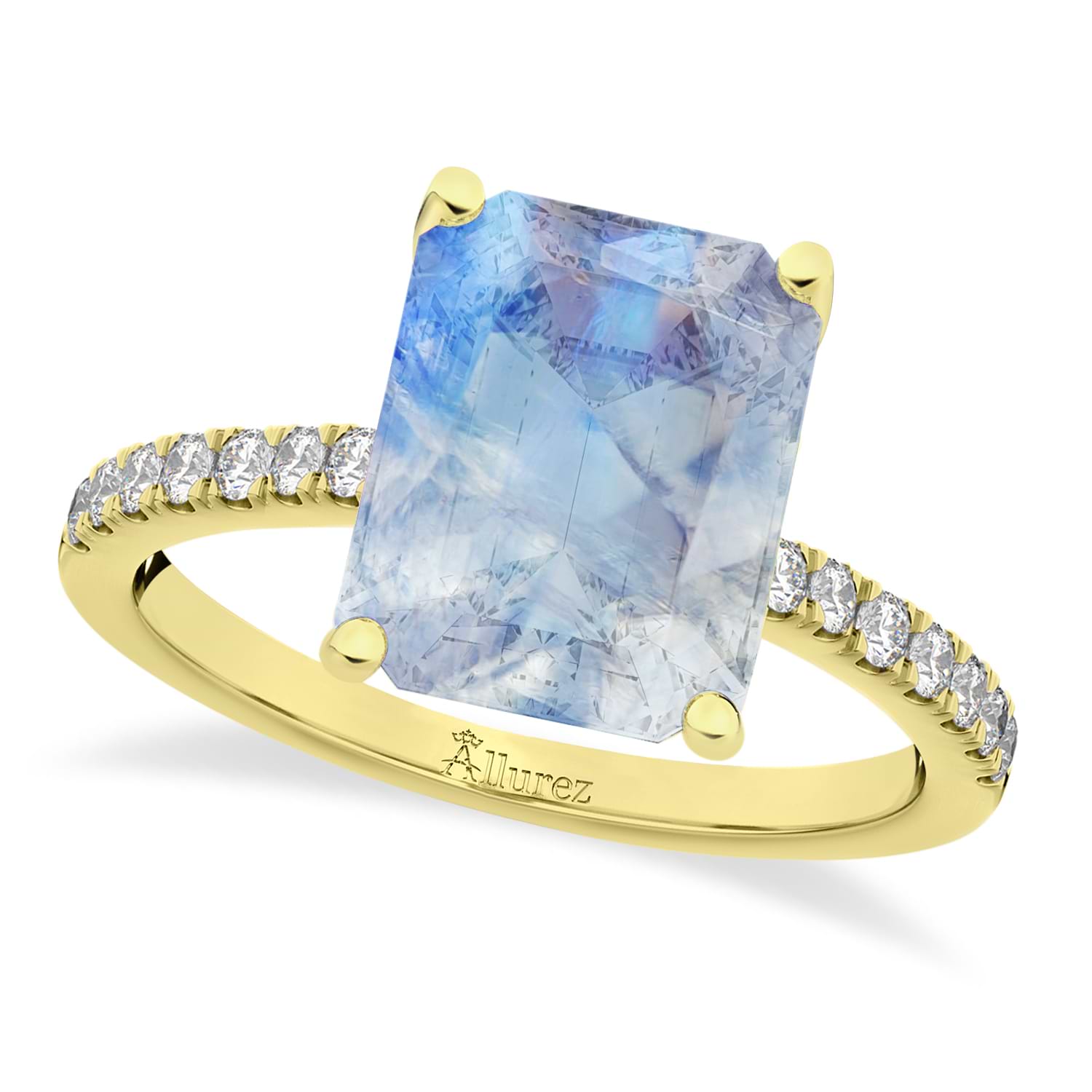 Emerald Cut Moonstone & Diamond Engagement Ring 14k Yellow Gold (2.96ct)