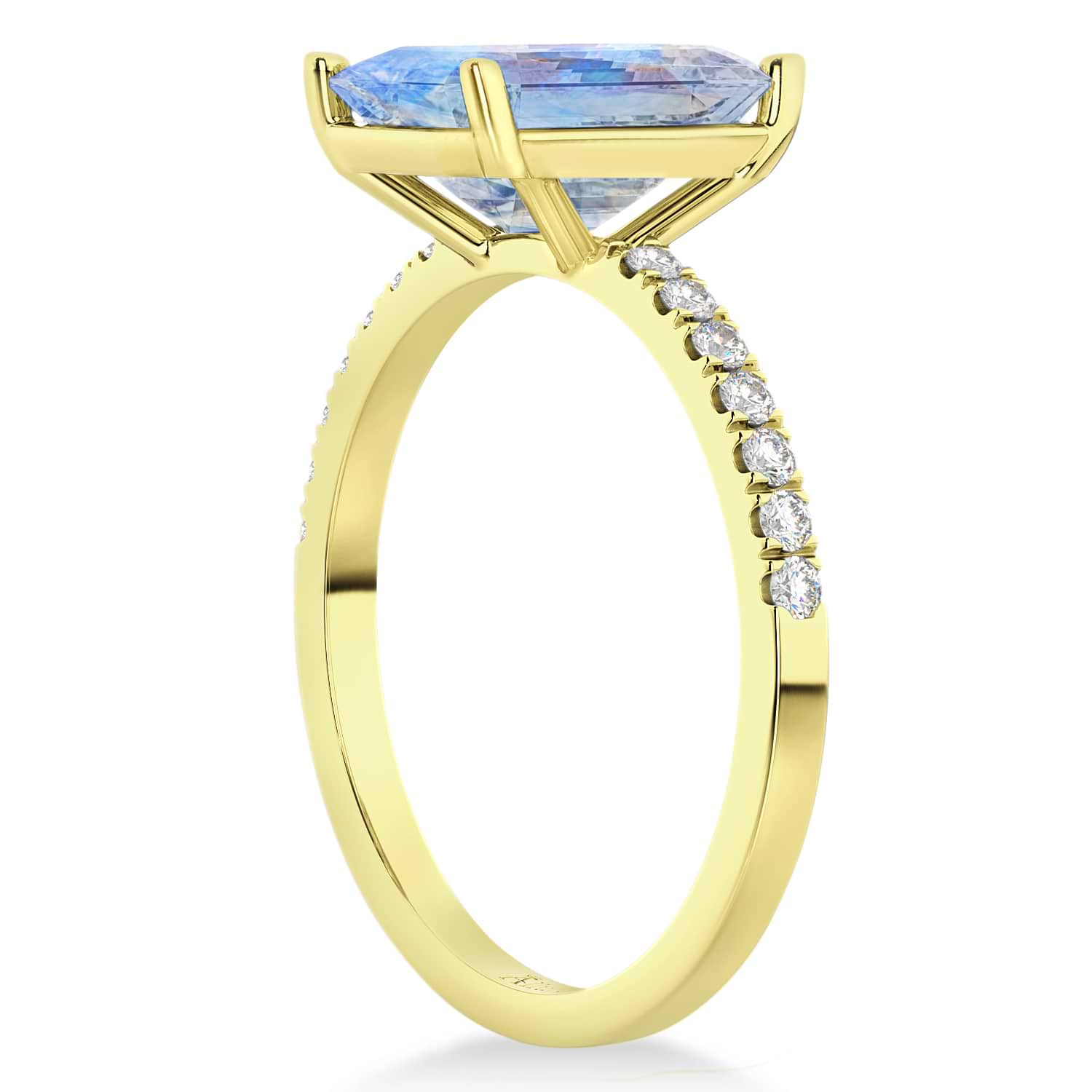 Emerald Cut Moonstone & Diamond Engagement Ring 14k Yellow Gold (2.96ct)