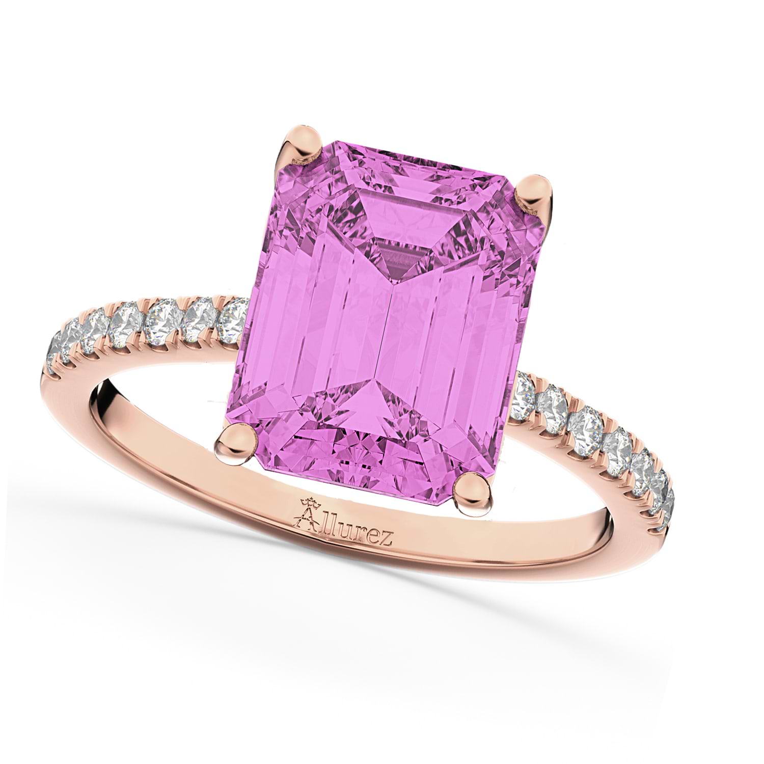 Emerald Cut Pink Sapphire & Diamond Engagement Ring 14k Rose Gold (2.96ct)