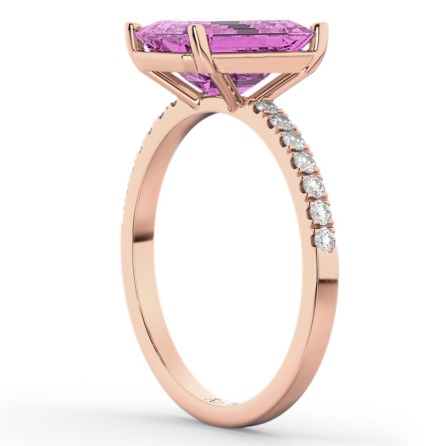 Emerald Cut Pink Sapphire Diamond Engagement Ring 18k Rose Gold (2.96ct)