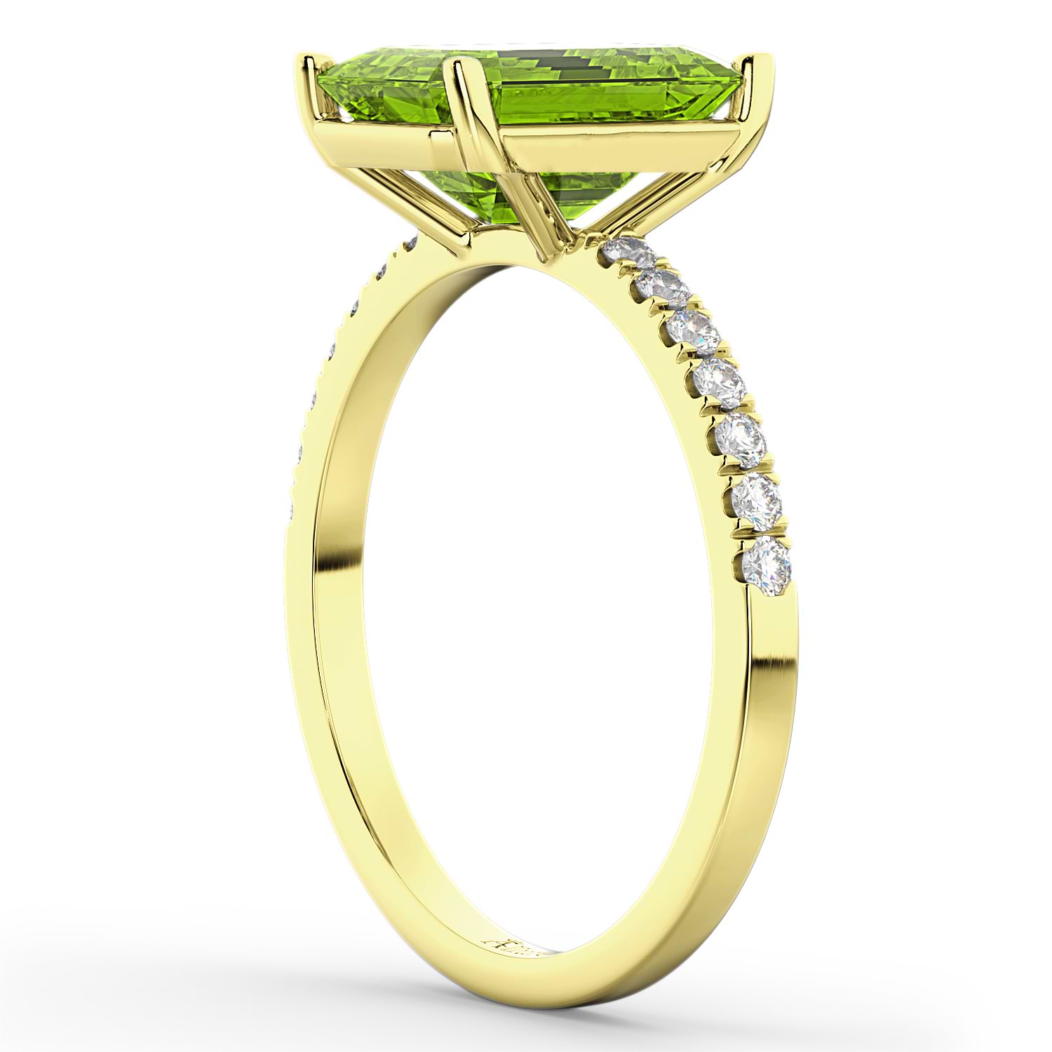 Emerald-Cut Peridot Diamond Engagement Ring 18k Yellow Gold (2.96ct)