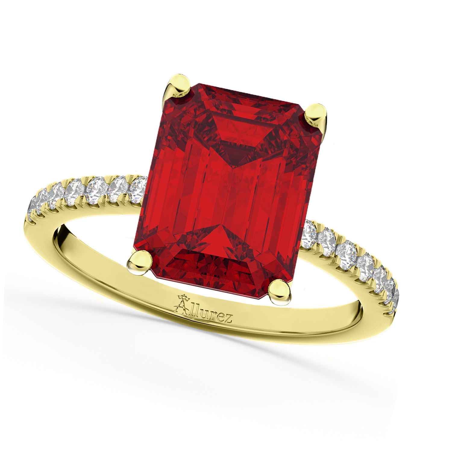 Emerald Cut Ruby & Diamond Engagement Ring 14k Yellow Gold (2.96ct)