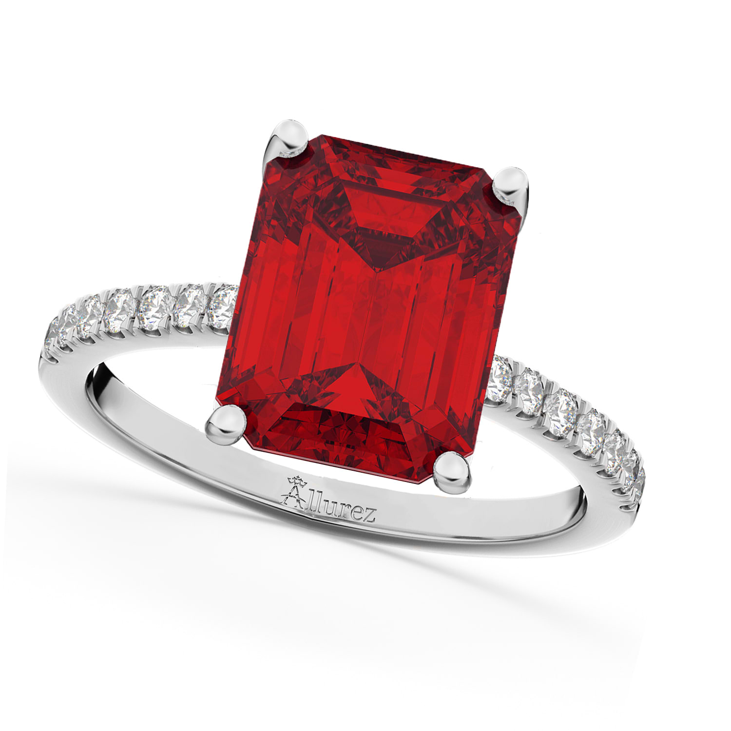 Emerald Cut Ruby & Diamond Engagement Ring 18k White Gold (2.96ct)