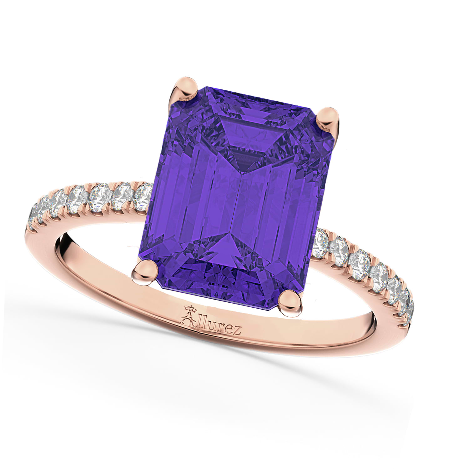 Emerald-Cut Tanzanite Diamond Engagement Ring 18k Rose Gold (2.96ct)