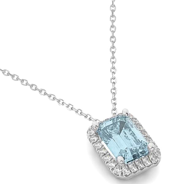 Emerald-Cut Aquamarine & Diamond Pendant 14k White Gold (3.11ct)