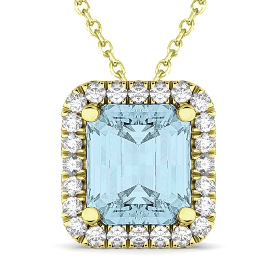 Emerald-Cut Aquamarine & Diamond Pendant 18k Yellow Gold (3.11ct)
