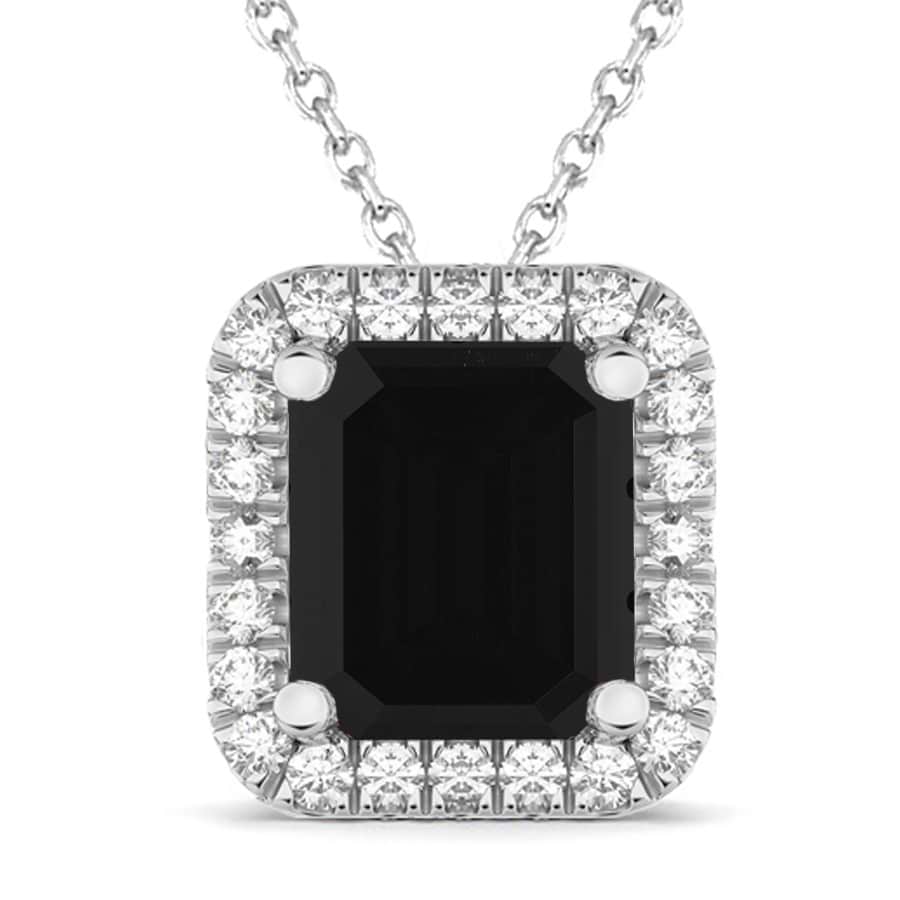Emerald Cut Black & White Diamonds Pendant 14k White Gold (3.11ct)