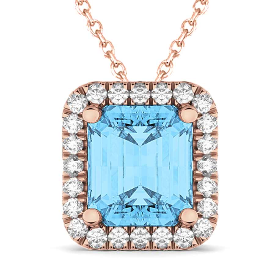 Emerald-Cut Blue Topaz & Diamond Pendant 14k Rose Gold (3.11ct)