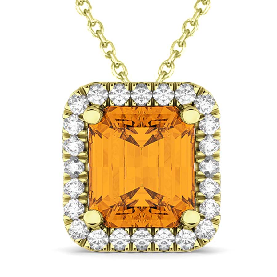 Emerald-Cut Citrine & Diamond Pendant 14k Yellow Gold (3.11ct)