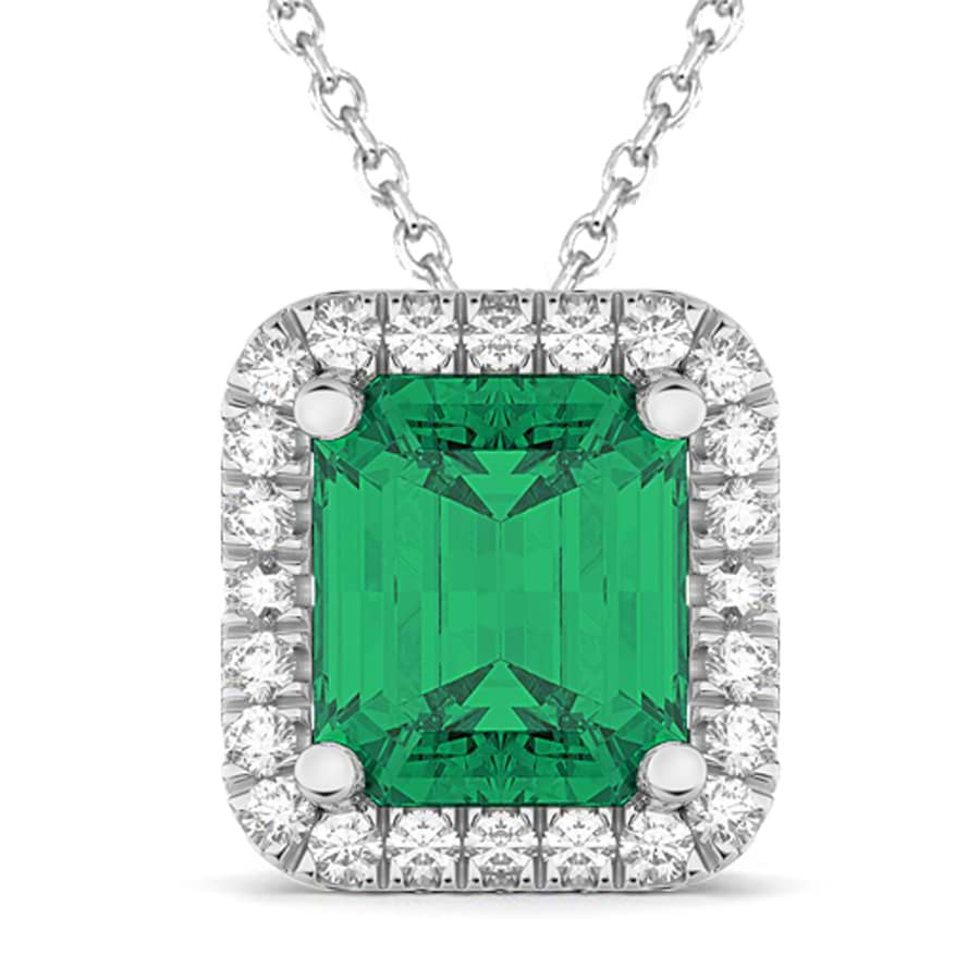 Emerald-Cut Emerald & Diamond Pendant 14k White Gold (3.11ct)