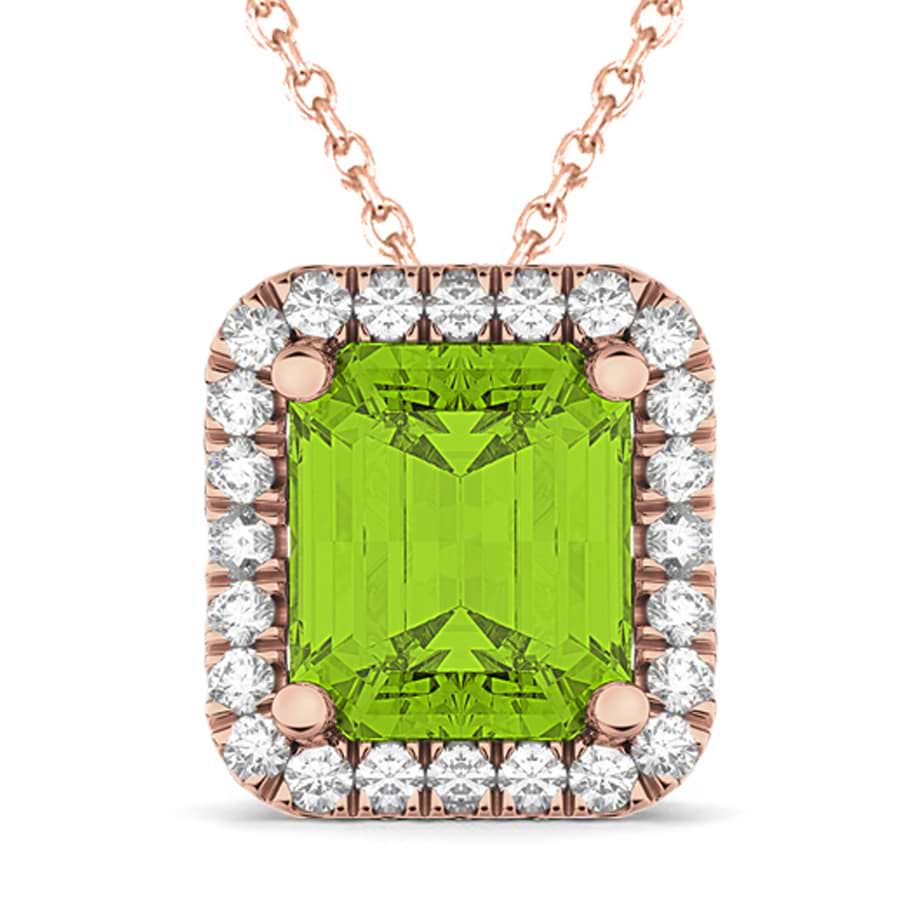 Emerald-Cut Peridot & Diamond Pendant 14k Rose Gold (3.11ct)