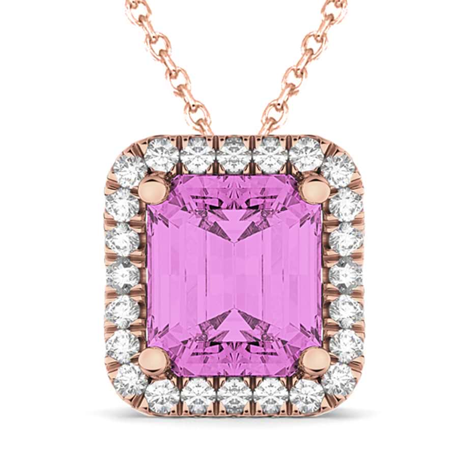 Emerald-Cut Pink Sapphire & Diamond Pendant 14k Rose Gold (3.11ct)