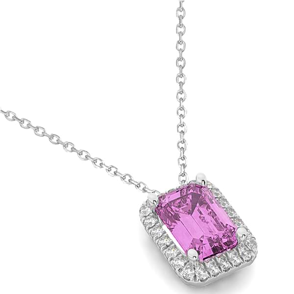 Emerald-Cut Pink Sapphire & Diamond Pendant 14k White Gold (3.11ct)