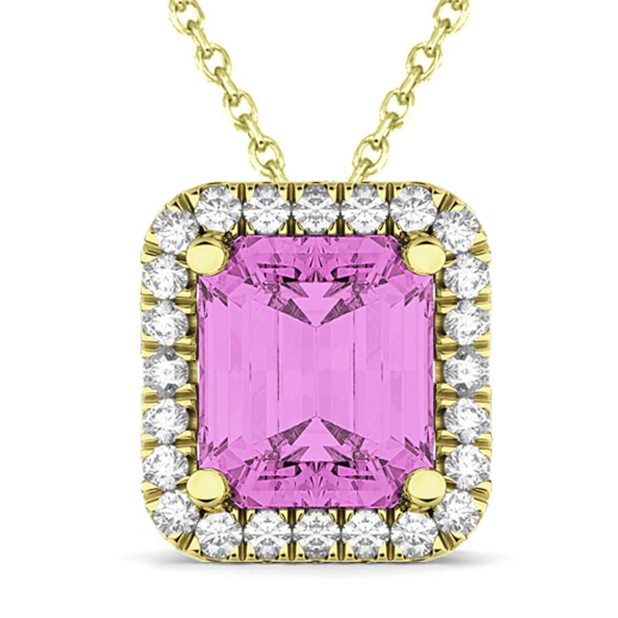 Emerald-Cut Pink Sapphire & Diamond Pendant 18k Yellow Gold (3.11ct)
