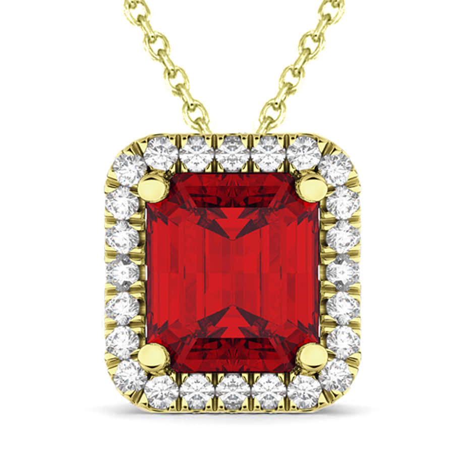 Emerald-Cut Ruby & Diamond Pendant 18k Yellow Gold (3.11ct)