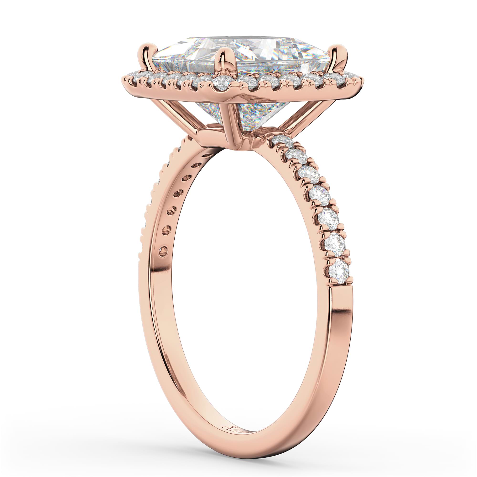 Princess Cut Halo Diamond Engagement Ring 14K Rose Gold (3.58ct)