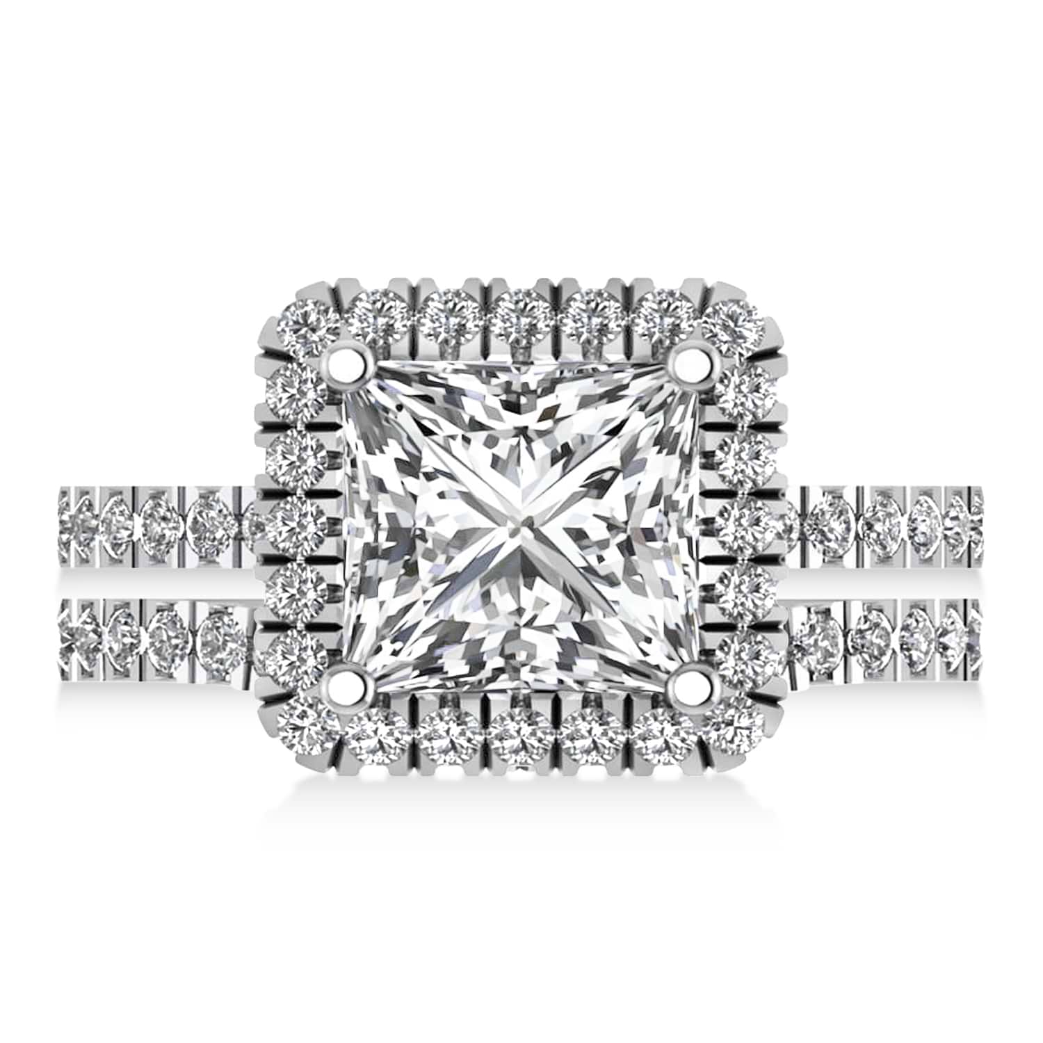 Moissanite & Diamonds Princess-Cut Halo Bridal Set 14K White Gold (3.62ct)