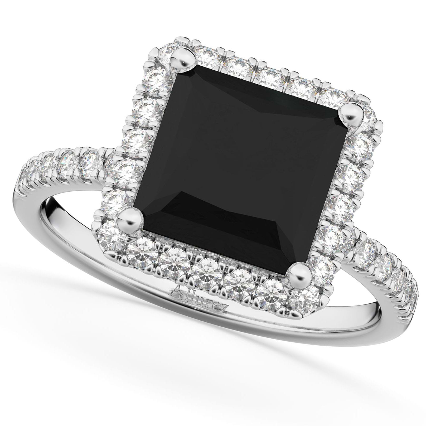 Princess Cut Halo Black Diamond Engagement Ring 14K White Gold (3.58ct)