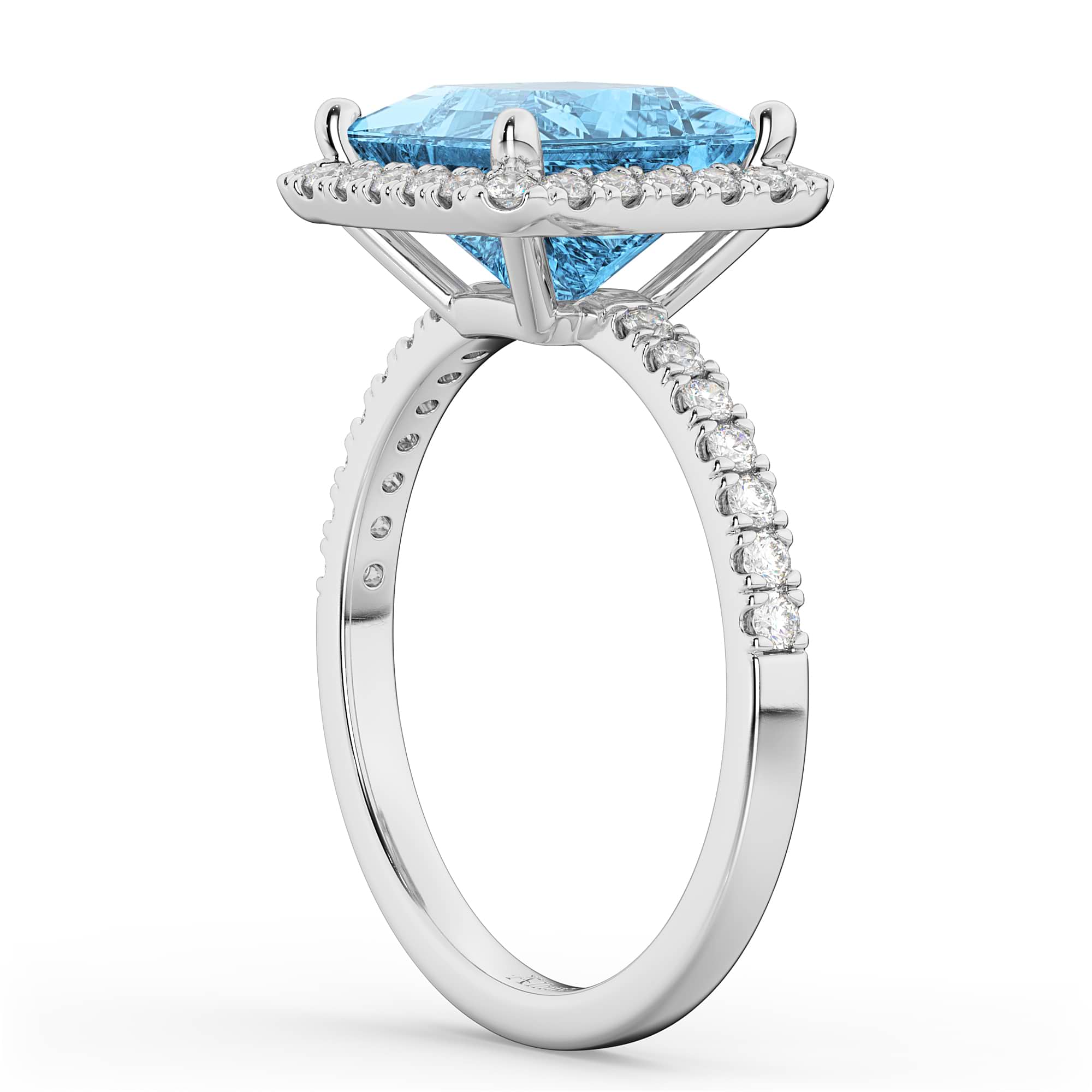 Princess Cut Halo Blue Topaz & Diamond Engagement Ring 14K White Gold 3.47ct