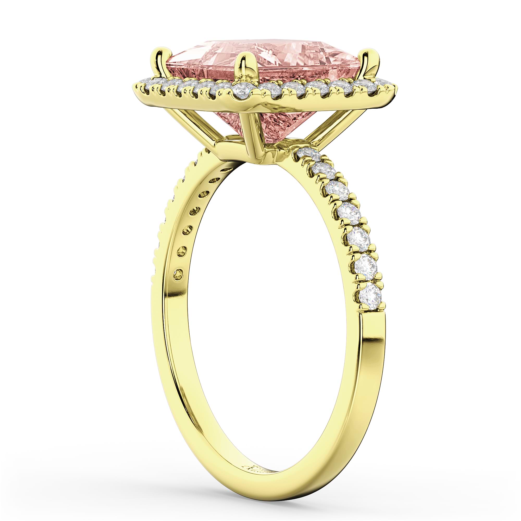Princess Cut Halo Morganite & Diamond Engagement Ring 14K Yellow Gold 3.47ct