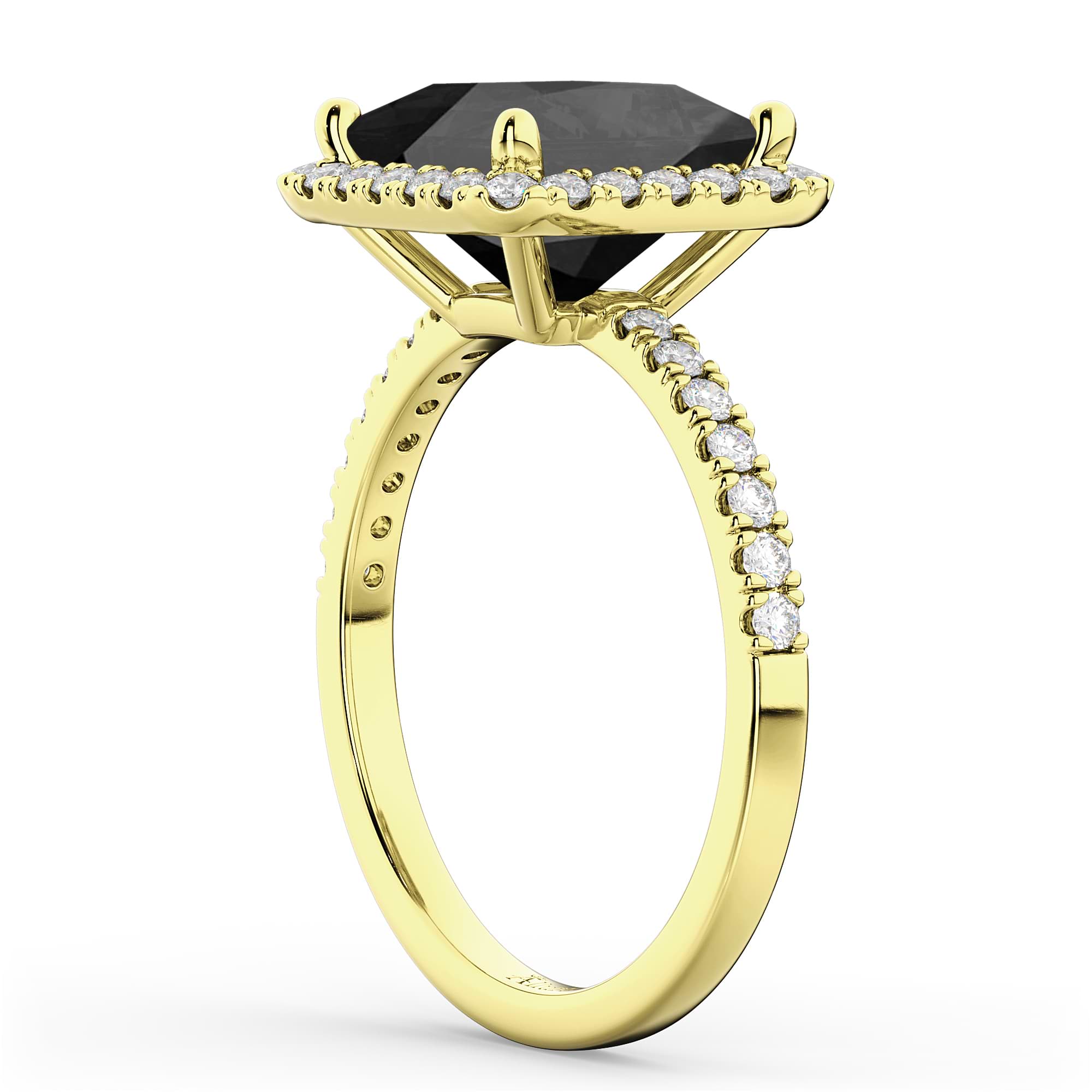 Princess Cut Halo Black Onyx & Diamond Engagement Ring 14K Yellow Gold 3.47ct