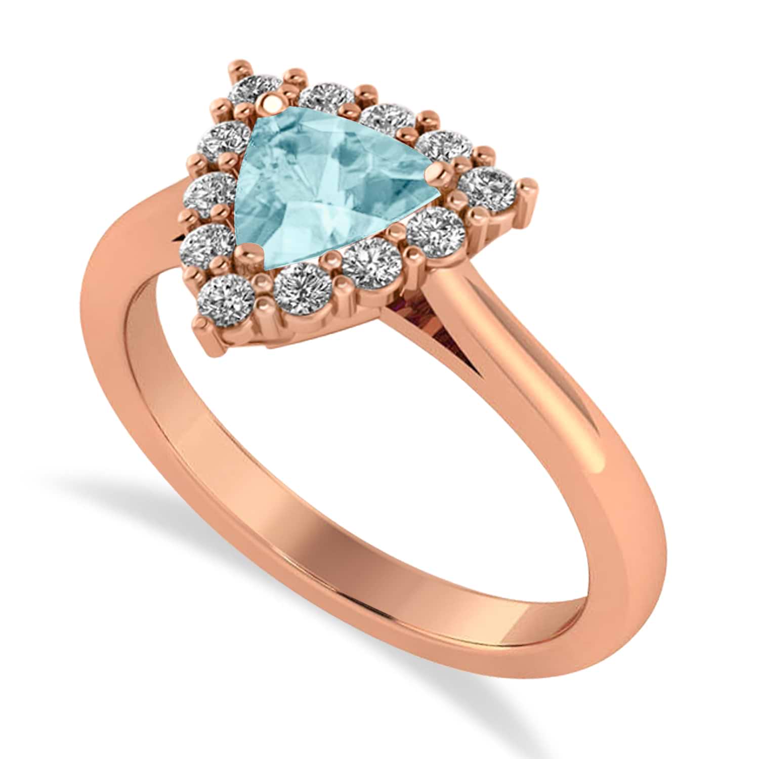 Diamond & Aquamarine Trillion Cut Ring 14k Rose Gold (1.28ct)