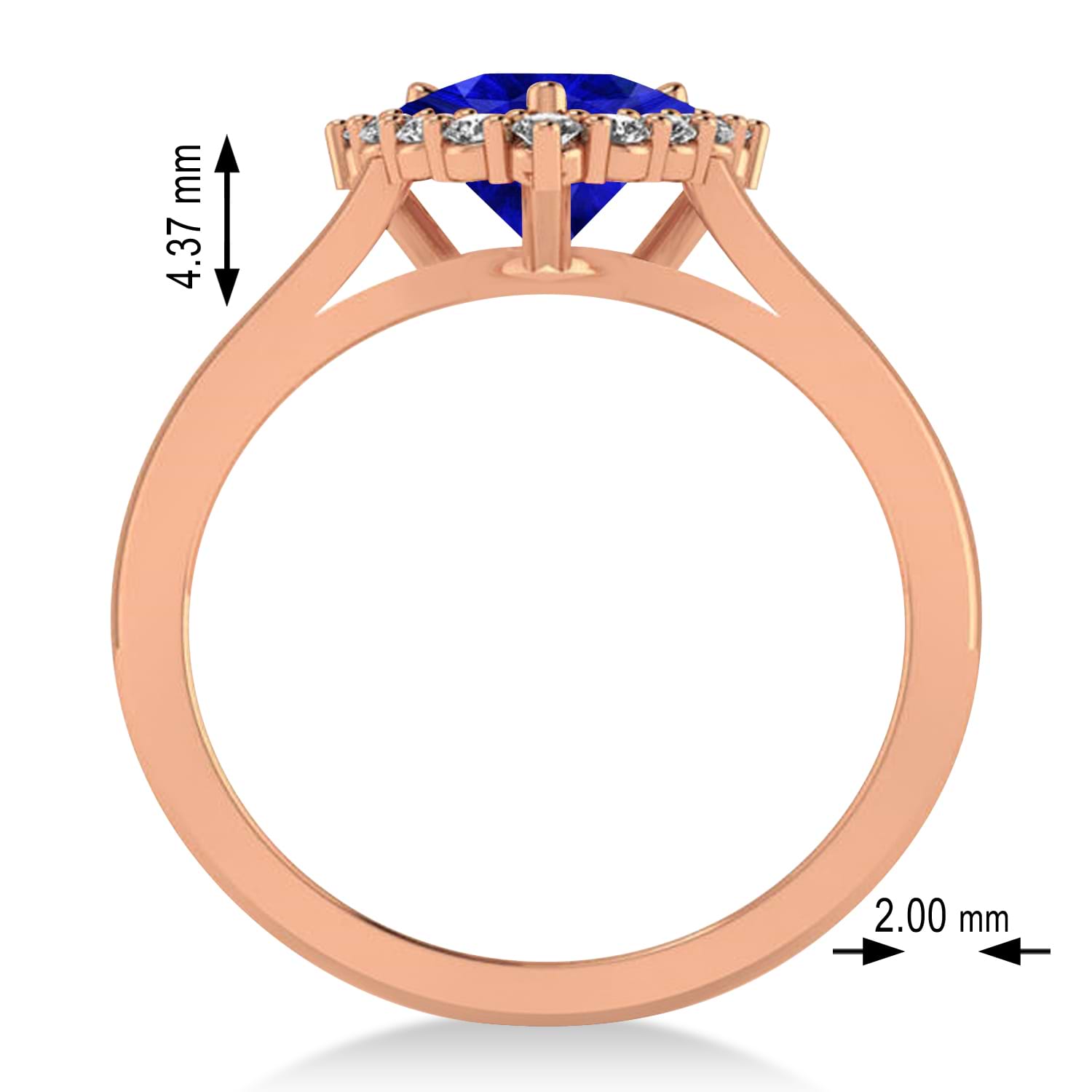 Diamond & Blue Sapphire Trillion Cut Ring 14k Rose Gold (1.78ct)