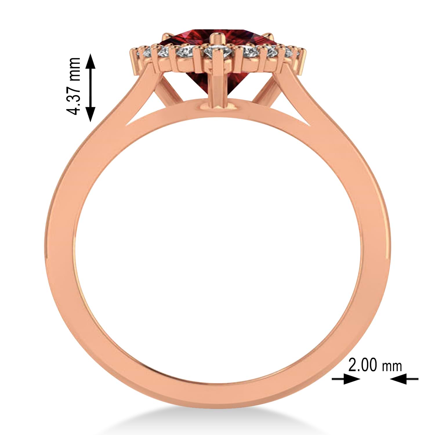 Diamond & Garnet Trillion Cut Ring 14k Rose Gold (1.7ct)