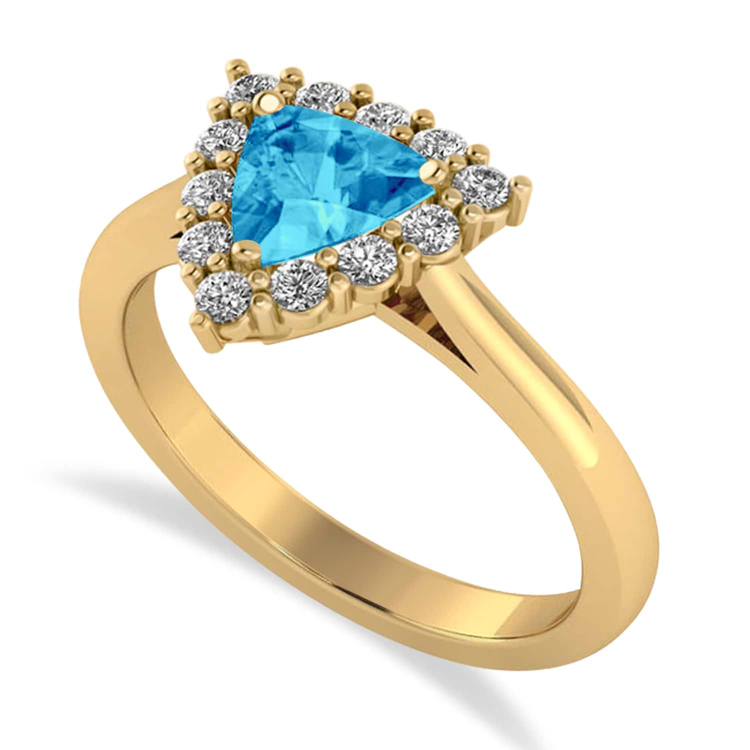 Diamond & Blue Topaz Trillion Cut Ring 14k Yellow Gold (1.6ct)