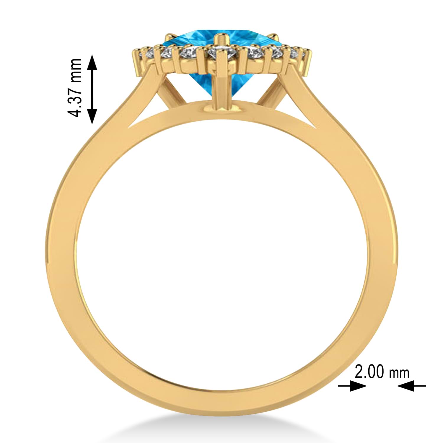 Diamond & Blue Topaz Trillion Cut Ring 14k Yellow Gold (1.6ct)
