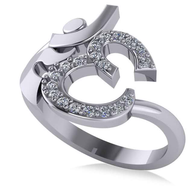 Ohm Sign Diamond Fashion Ring 14k White Gold (0.19ct)