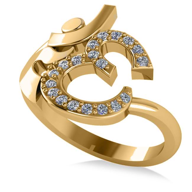 Ohm Sign Diamond Fashion Ring 14k Yellow Gold (0.19ct)