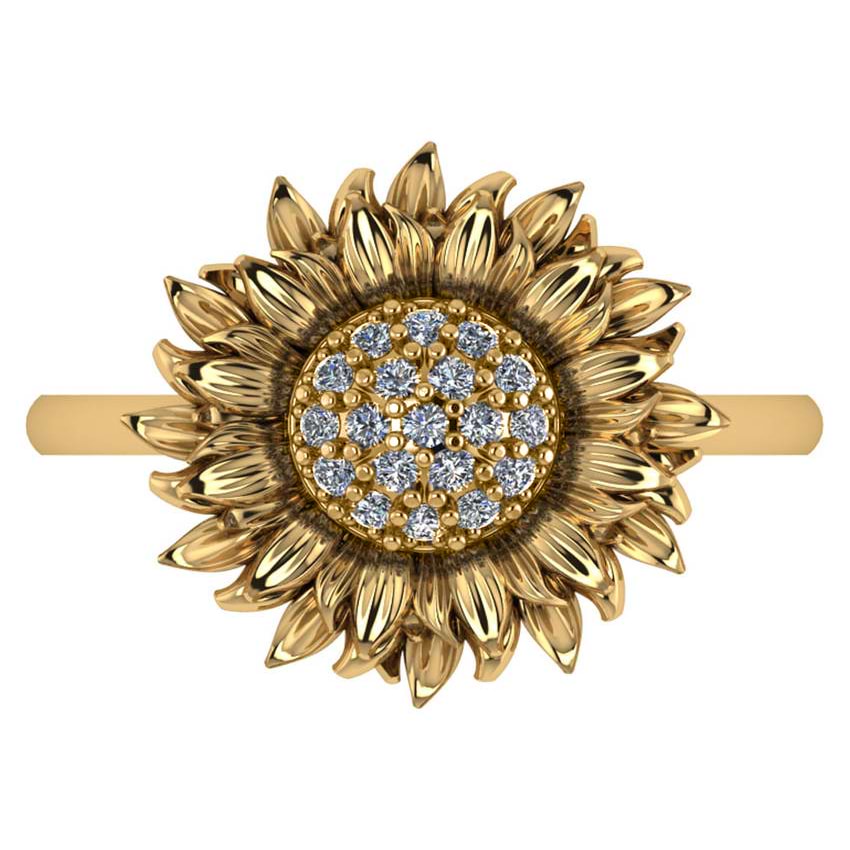 Diamond Sunflower Fashion Ring 14k Yellow Gold (0.19ct)