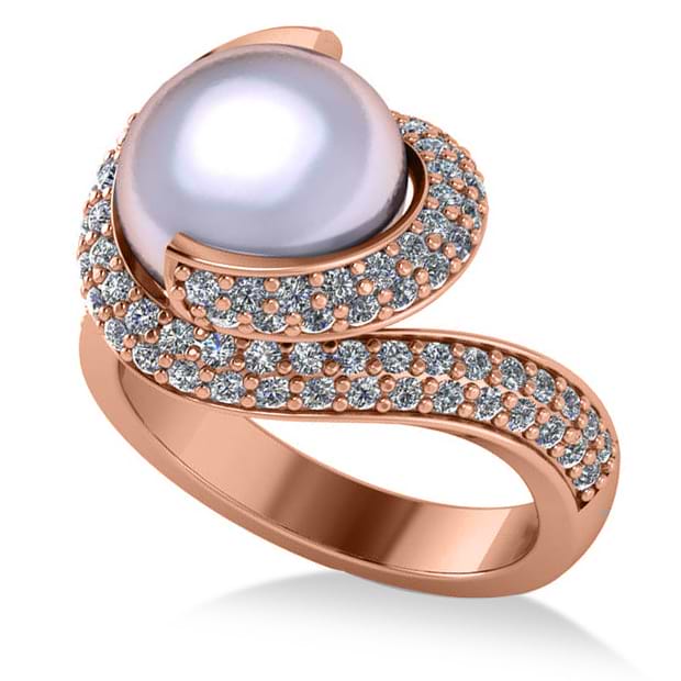 Pearl & Diamond Swirl Engagement Ring 14k Rose Gold 10mm (0.96ct)