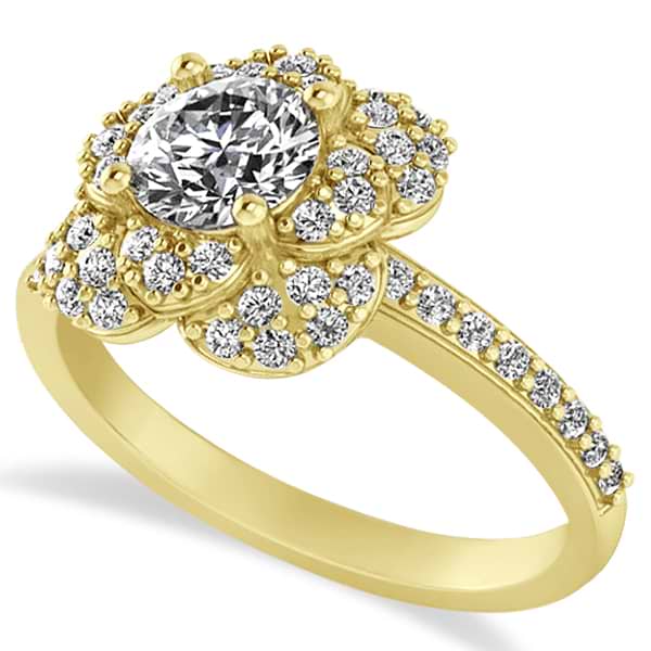 Diamond Flower Style Engagement Ring in 14k Yellow Gold (1.27ct)