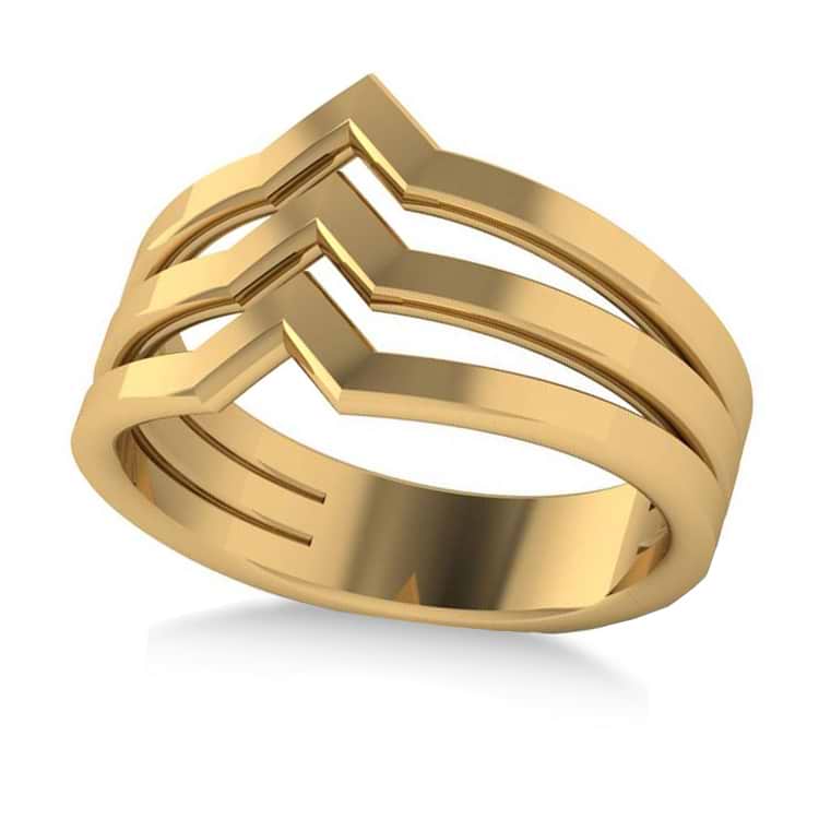 Triple Row Chevron Ladies Fashion Ring Plain Metal 14k Yellow Gold