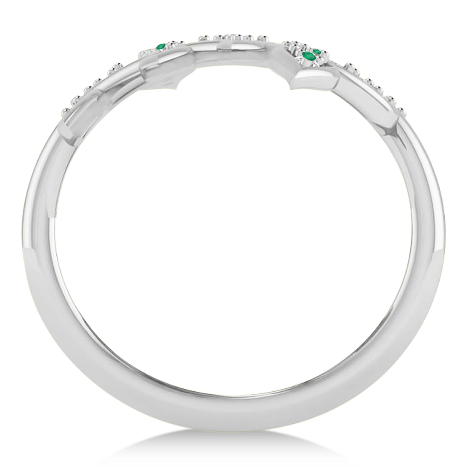Emerald Olive Leaf Vine Fashion Ring 14k White Gold (0.28ct)