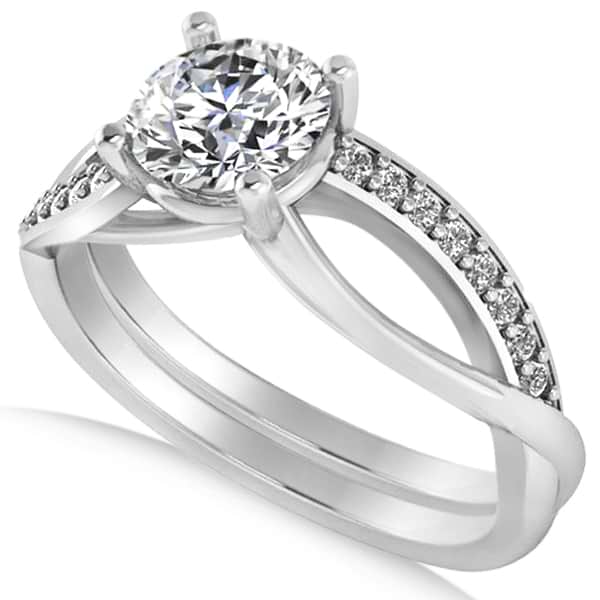 Diamond Accented Bypass Engagement Ring in 14k White Gold (1.16ct)